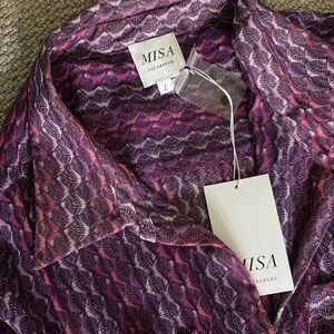 Misa Los Angeles Ofelia NWT Purple Pink Printed Maxi Dress Sz L